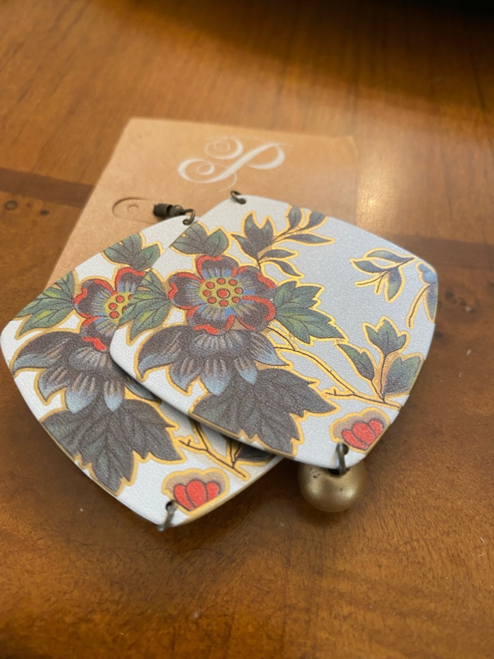Plunder Floral Drop Earrings in Gray, Red, Green & Gold